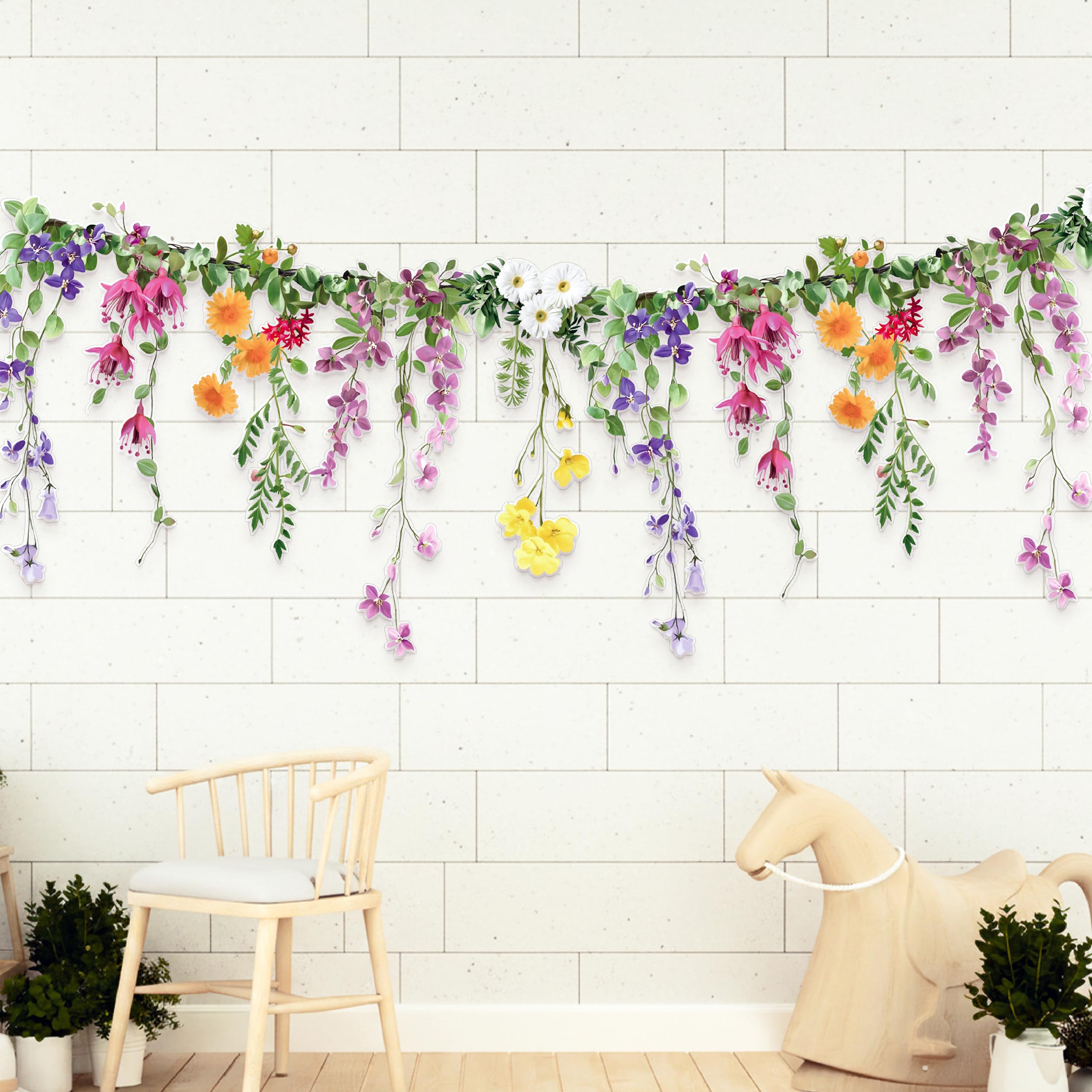 Cheerland Flower Garland Banner Wildflower Party Decorations for Enchanted Garden Floral Woodland Theme Picnic Girls Birthday Tea Party Garden Wedding Onederland Theme Laminated Watercolor Baby Shower