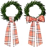 2Pcs Orange Plaid Wreath Sash for Front Door - Blank Satin Sash for Embroidery Monogram - Fall Autumn Accessories for Yard Doorway Outdoor Wall Decor