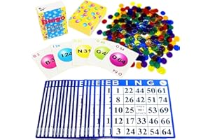 MR CHIPS Bingo Game 18 Cards and 300 Chips & Calling Cards Fun Games for Family, Reusable Kids