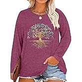 Aicrezya Plus Size Womens Long Sleeve Tops Winter Warm Graphic Tees Cute Casual Blouses and Comfort T Shirts