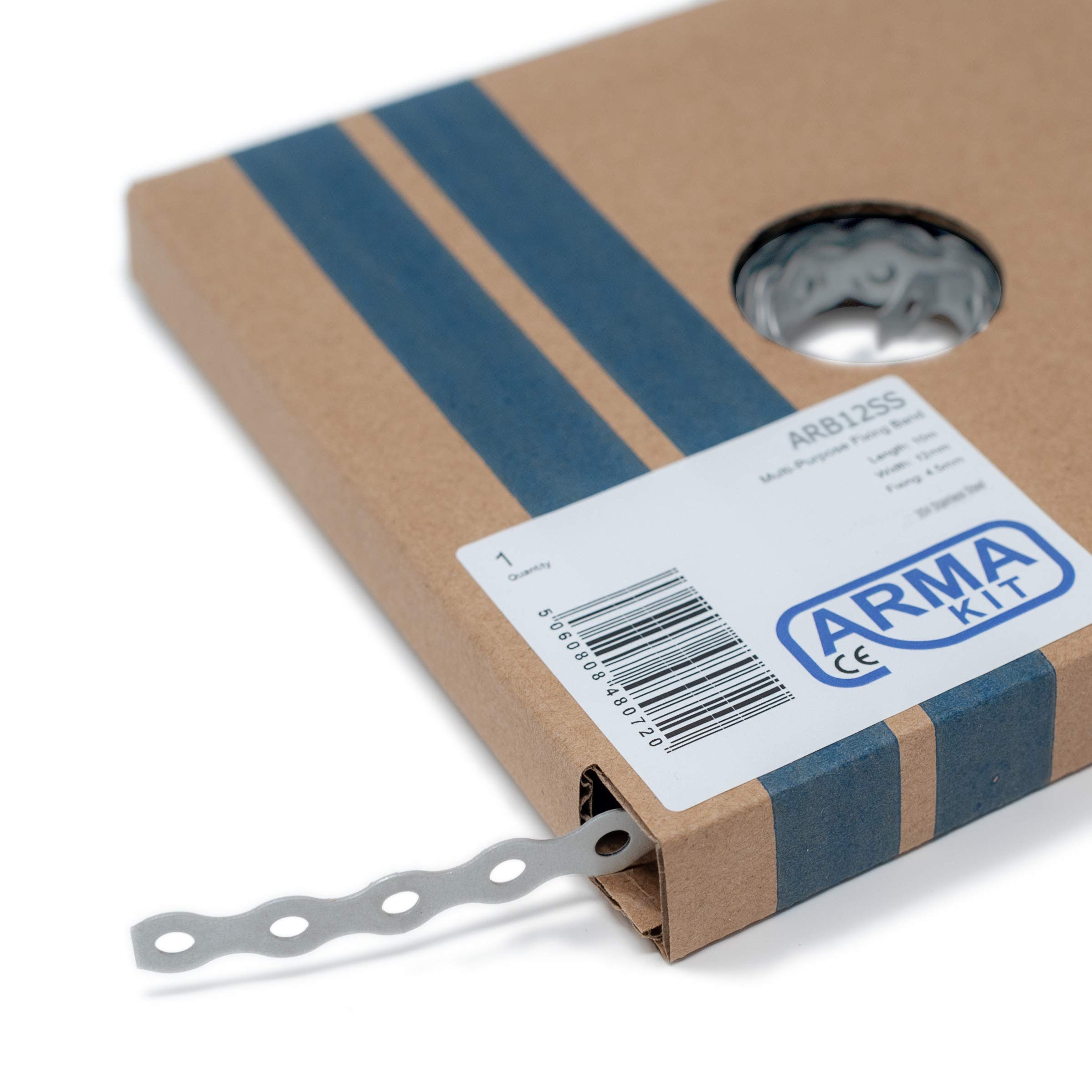 Stainless Steel Band Metal Fixing Strap with Perforated Holes, Builders All Round Band 10 Meter Roll (12mm Stainless Steel)