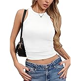 Missufe Women's Sleeveless Racerback Fitted Ribbed Cute Workout Basic Summer Crop Tank Tops