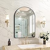 FORBATH Arched Bathroom Mirror 20x28 Inch, Bathroom Mirror Wall Mounted Modern Black Aluminum Alloy Frame Decor Dresser Mirror for Bedroom Living Room Entryway, Hanging or Leaning Against Wall