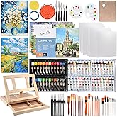 140-Piece All-in-One Painting Kit with Tabletop Wood Easel Box, 72-Color Acrylic Watercolor Oil Paint Set, Canvases, 41 Paintbrushes & Art Supplies for Adults, Artists & Beginners