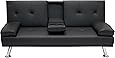 Best Choice Products Modern Faux Leather Futon Sofa Bed Fold Up & Down Recliner Couch with Cup Holders - Black