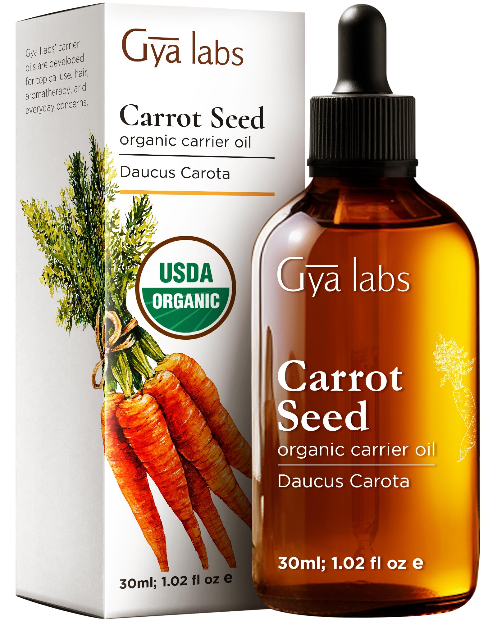 Gya Labs Organic Carrot Seed Oil for Skin - 100% Pure Natural Unrefined Carrot Oil for Hair, Skin, Face and Lip Care, Scalp & Carrier Oil (30ml)