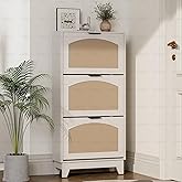 Masentimu 3-Drawer Rattan Shoe Storage Cabinet, Freestanding Narrow Shoe Organizer with Flip Drawers, Hidden Shoe Rack Dresser for Entryway/Hallway (White)
