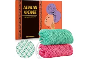 HRSQU African Net Sponge Authentic - 2 Pieces Real African Exfoliating Sponge with Knots - Afro Back Scrub Net for Body Exfoliator - Bath Loofah Washcloth for Shower Essentials