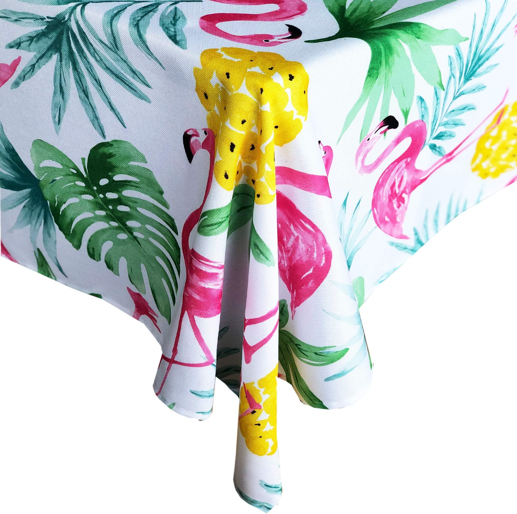 Newbridge Kitschy Boca Flamingo Indoor/Outdoor Fabric Tablecloth - Tropical Pineapple and Palms Soil Resistant, Water Repellent Fabric Tablecloth, 60 Inch X 84 Inch Oval