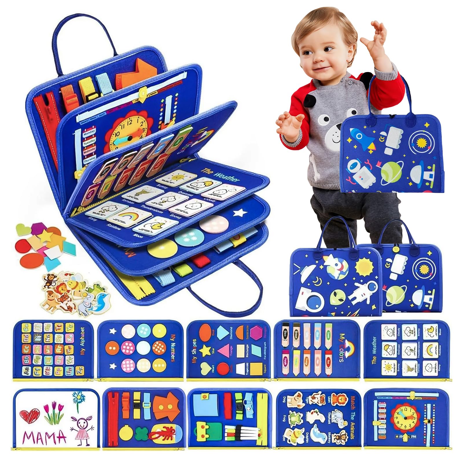 QILUCKY Busy Board for Toddlers,20 in 1 Montessori Sensory Toys for 1 2 3 4 Years Old,Toddler Travel Toys for Learning Fine Motor Skills Preschool Educational Learning Toys Gift For Boys Girls
