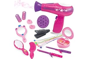 MEGAFUN Little Girls Beauty Hair Salon Toy Kit with Toy Hairdryer, Mirror & Other Accessories, Fashion Pretend Makeup Set for Kids