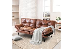 Hcore Convertible Futon Sofa Bed,Futon Couch Bed,Memory Foam Futon Sleeper Sofa,Loveseat Sofa Bed,Small Splitback Faux Leather Modern Sofa for Living Room,Office,Apartment,Brown