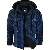 Little Beauty Men's Hoodie Zip Up Flannel Jacket for Men Warm Winter Plaid Sherpa Lined Jacket with Pocket