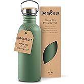 Bambaw 24 oz Stainless Steel Water Bottle, Green, Dishwasher Safe, Non Insulated, No Straw Sage Green