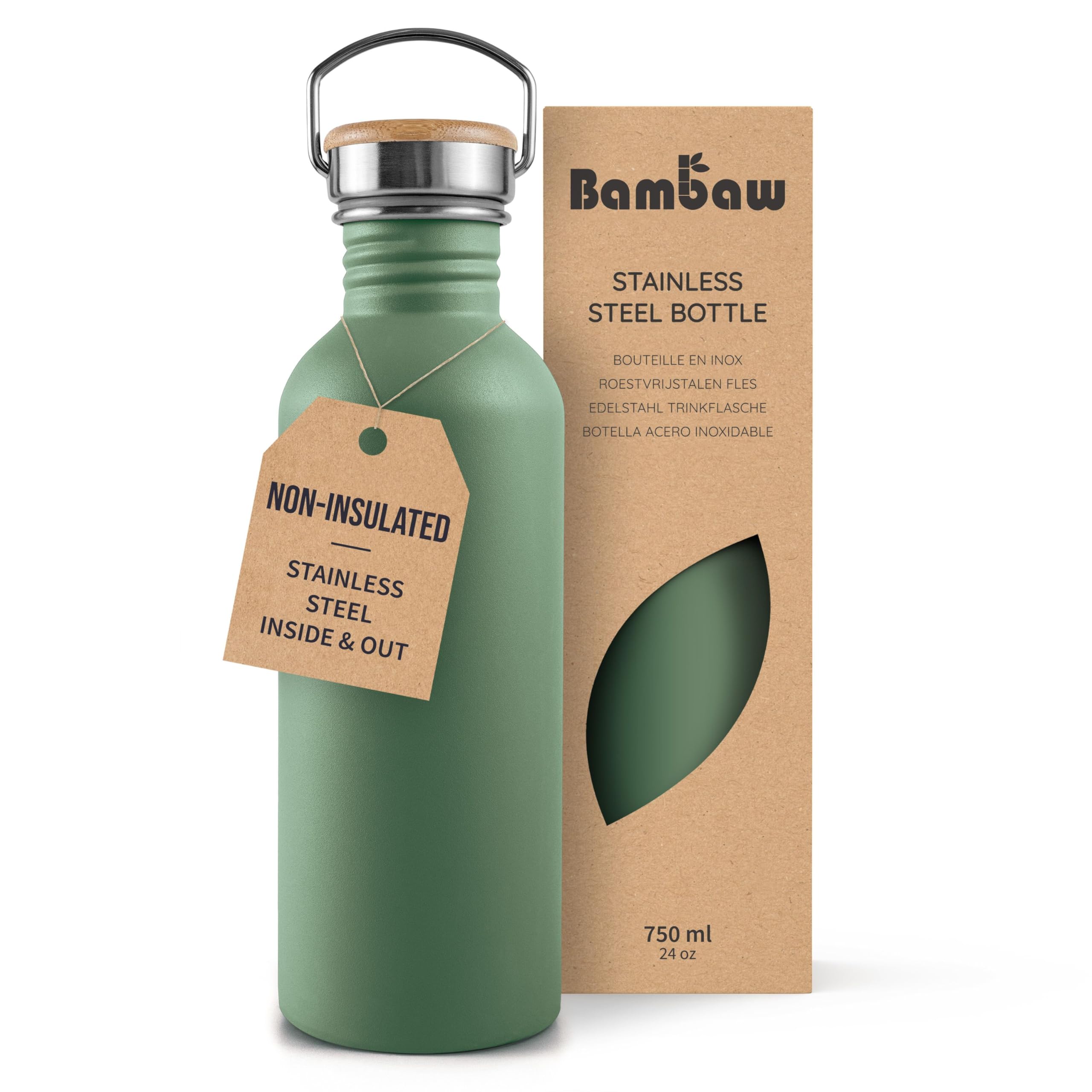 Bambaw 24 oz Stainless Steel, Green, Dishwasher Safe, Non-Insulated, Sage Green
