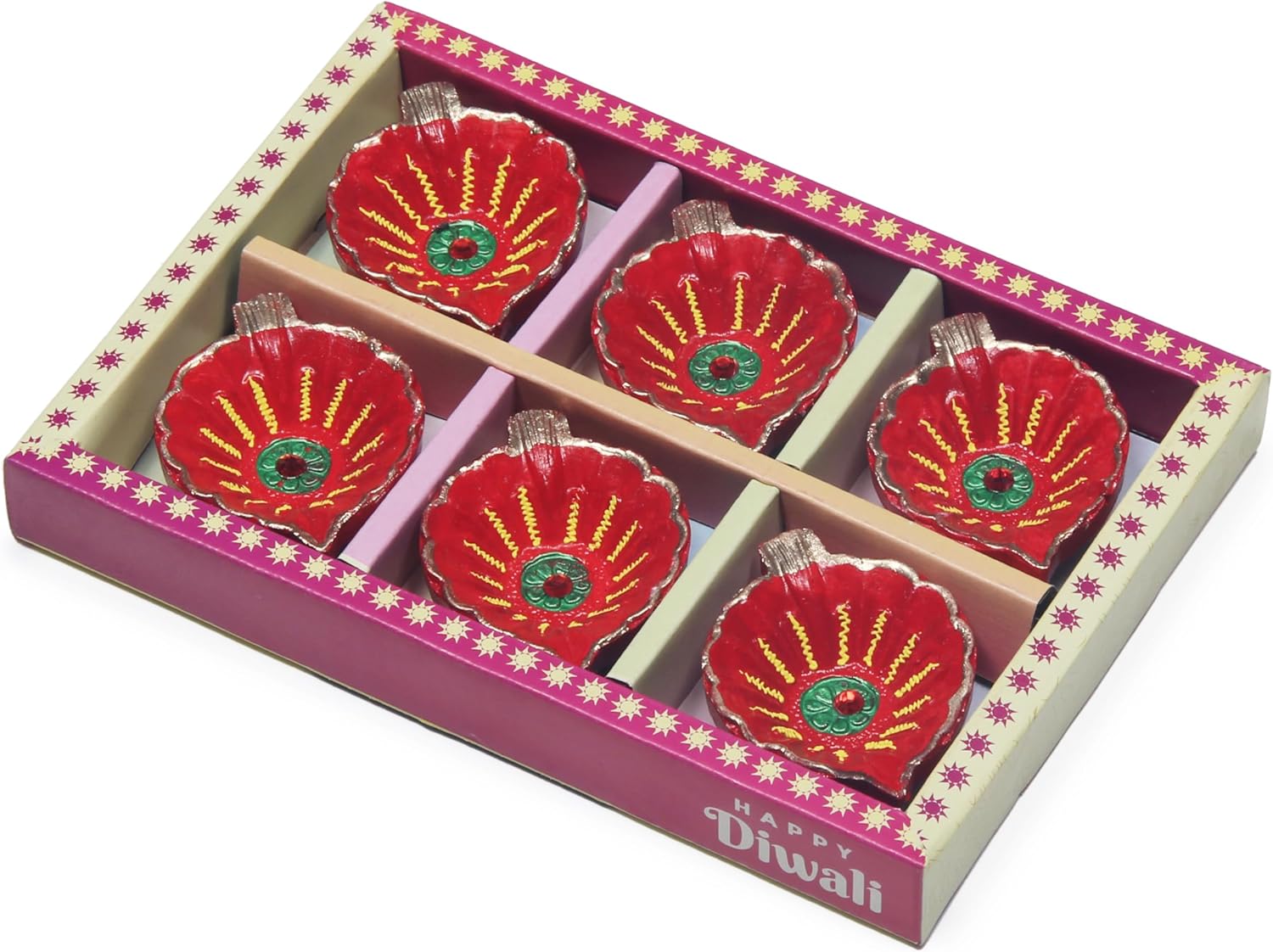 Oil Lamps & Accessories - Premium Handmade Terracoaat Set of 6 Red Leaf Clay Diya for Diwali/Navratri Decorations Oil Lamp Diwali Clay Diya Tea Light Holder Indian Decor Festival Gifts Puja Items