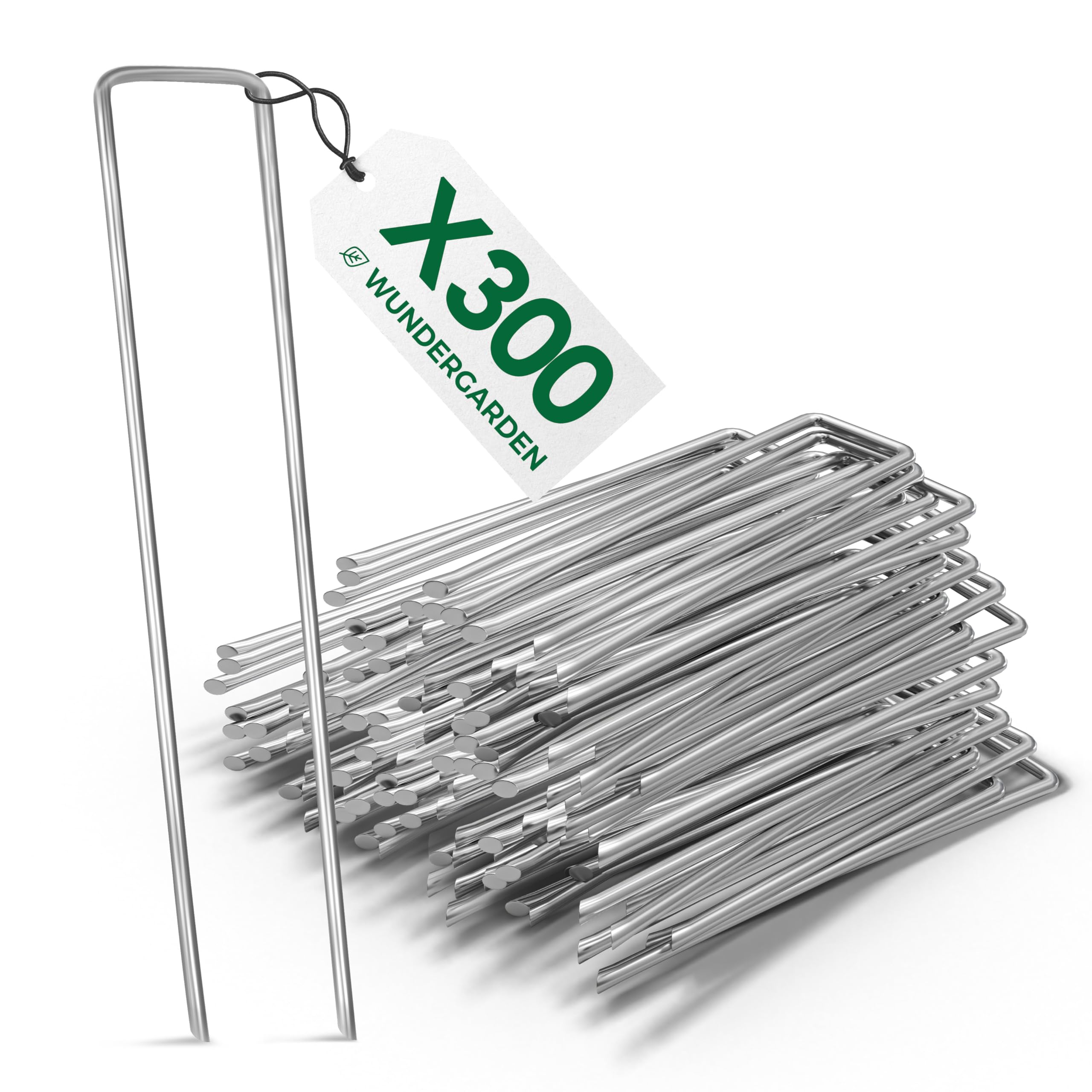 WUNDERGARDEN Pack of 300 x 6''/150mm 11 Gauge U-shaped multi-purpose galvanised steel Garden Securing Pegs - Ideal for securing weed fabric, landscape fabric, netting, ground sheets and fleece