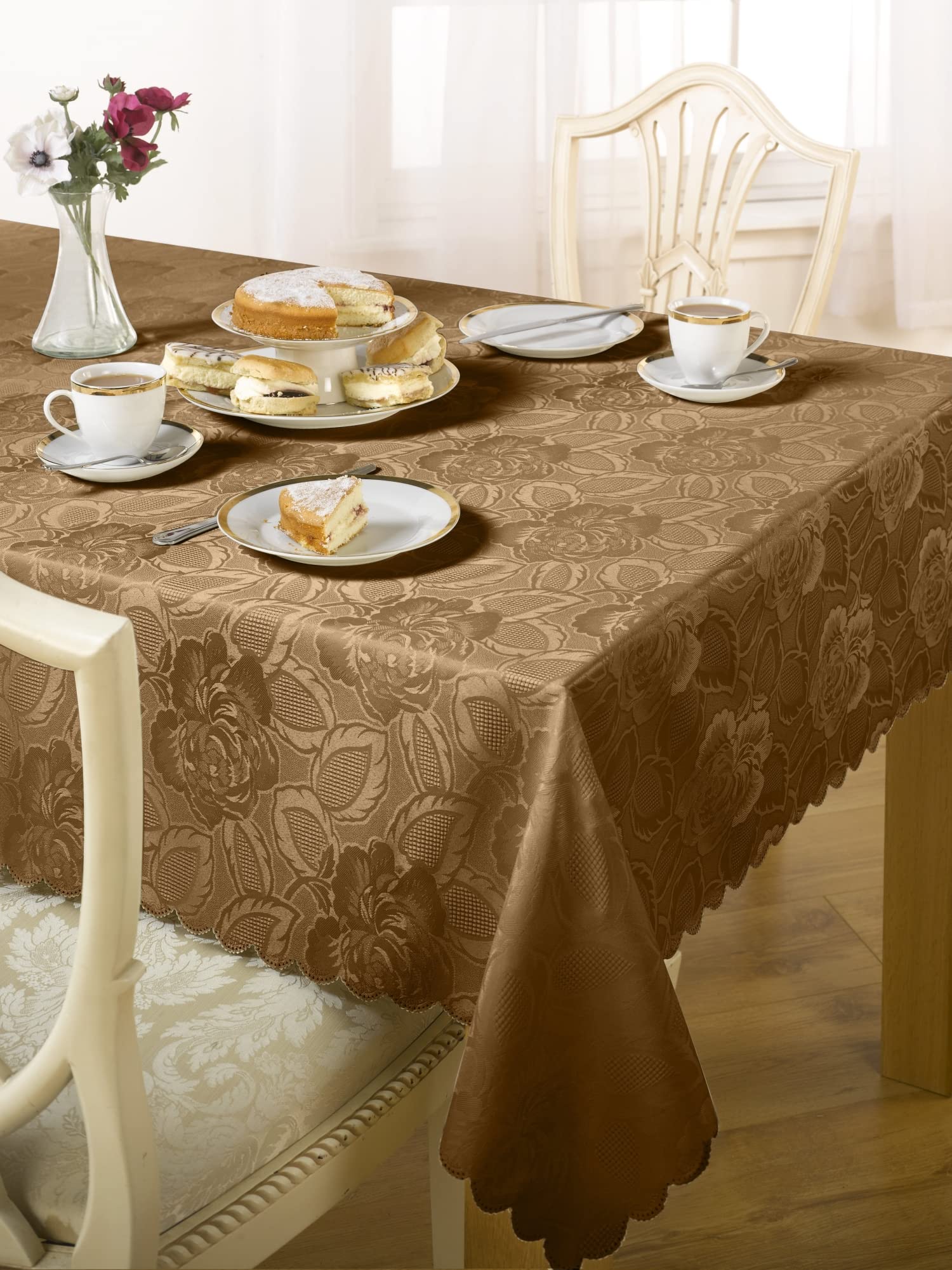 Emma Barclay Damask Rose - Jacquard Table Cloth in Coffee - 60x84 (152x213cm) — image 1