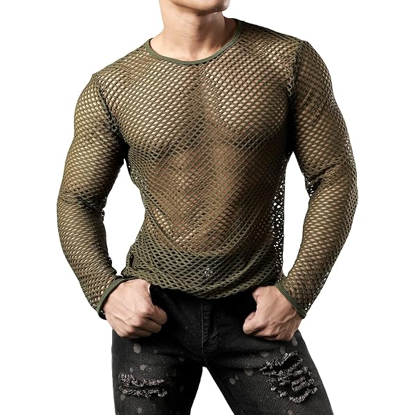 MSemis Camisetas De Manga Larga Para Hombre De Malla Transparente, Blanco, XL