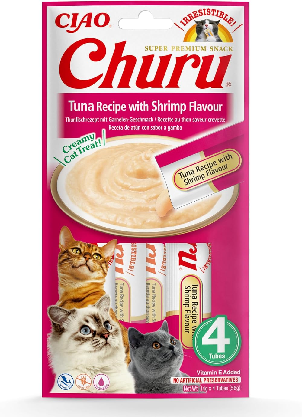 INABA Ciao Churu Sticks Tuna & Shrimp Cat Treat 4 x 14g Soft Creamy