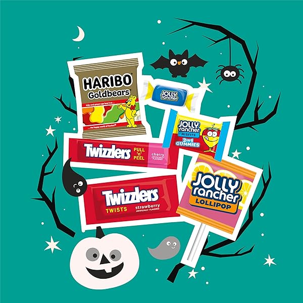 JOLLY RANCHER, HARIBO AND TWIZZLERS ASSORTED FRUIT FLAVORED, HALLOWEEN CANDY BAG, 25.23 OZ (85 PIECES)