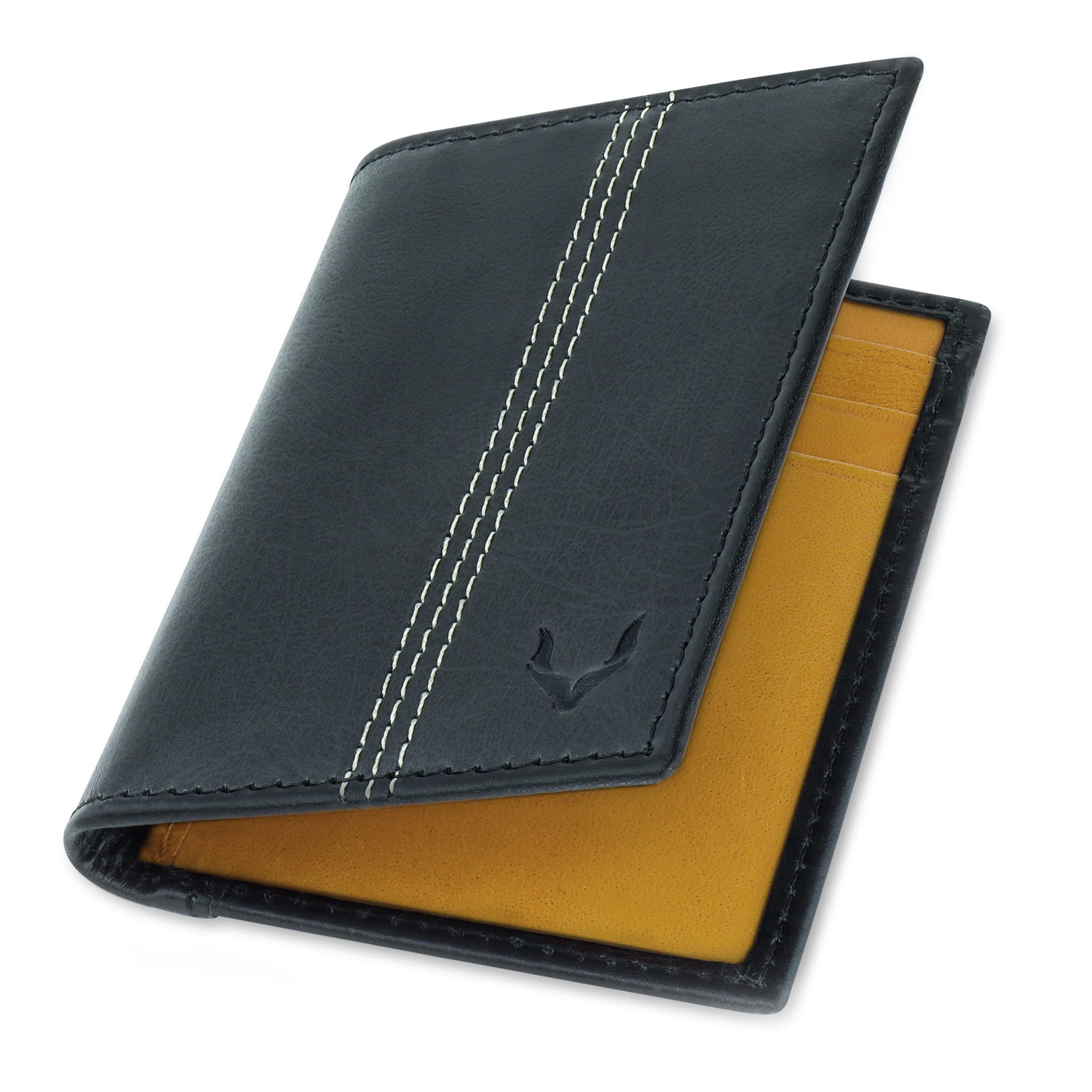 PELLE TORO Minifold Men's Leather Wallet with RFID Blocking Slim Contactless Handmade Minimalist Wallet in Gift Box for Men, Charcoal Grey/Caramel, Taille Unique