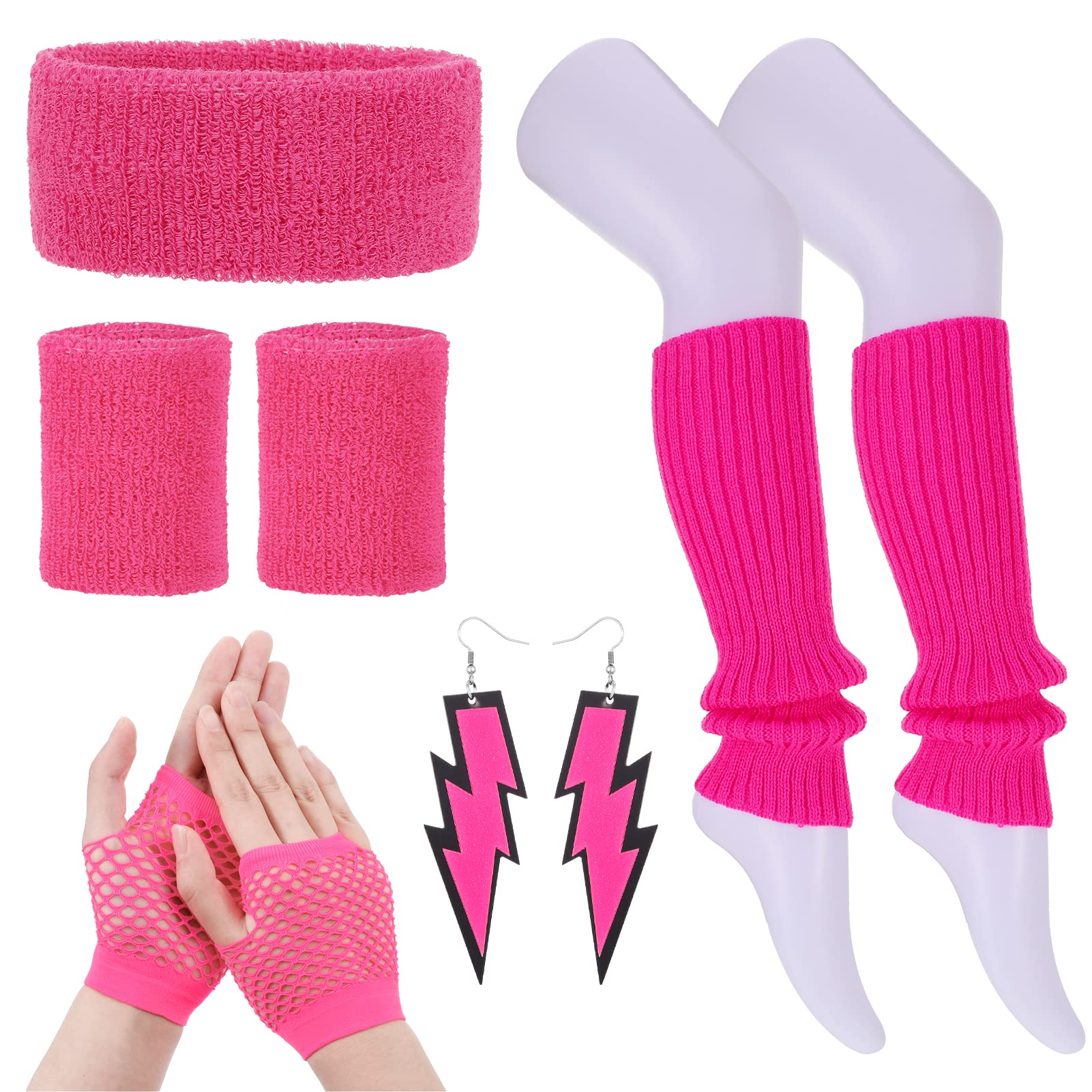 Radsocken 80s Fancy Dress Costumes Accessories,1980s Party Costume Accessories Set Leg Warmers Fishnet Gloves Earrings Headband,Retro Outfit for 80s Party Dress up Day