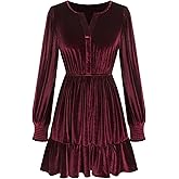 ZAFUL Womens Long Sleeve Velvet Dress 2025 Fall V Neck Holiday Cocktail Party Semi Formal Mini Dresses for Wedding Guest