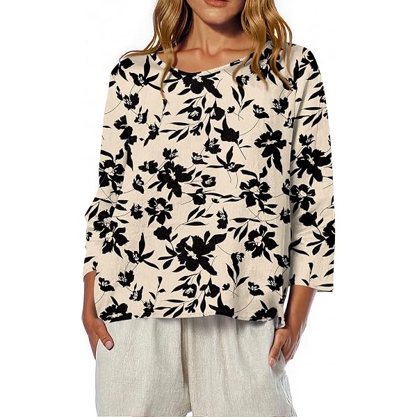 Fanway&EC Women's Casual Summer Top - 3/4 Sleeve Loose Fit Tunic Tee, Polyester Rayon Blend 9 thumbnail image