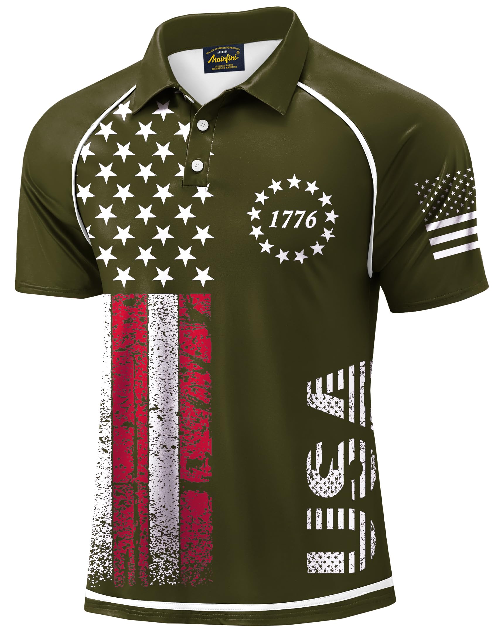 Mainfini Man Distressed 1776 Polo T-Shirt Green USA