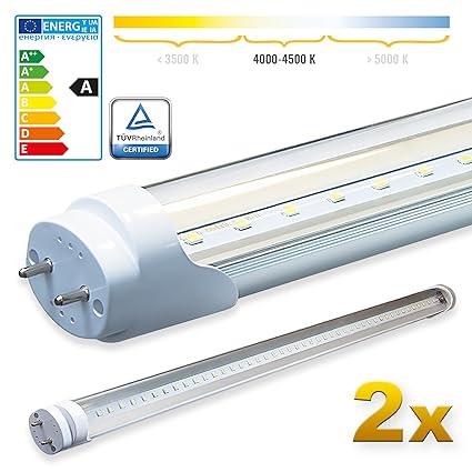 LEDVero 2x SMD LED Röhre 60 cm mit TÜV-Zertifizierung in Neutralweiss- Leuchtstoffröhre T8 G13 Tube transparent Abdeckung - 8