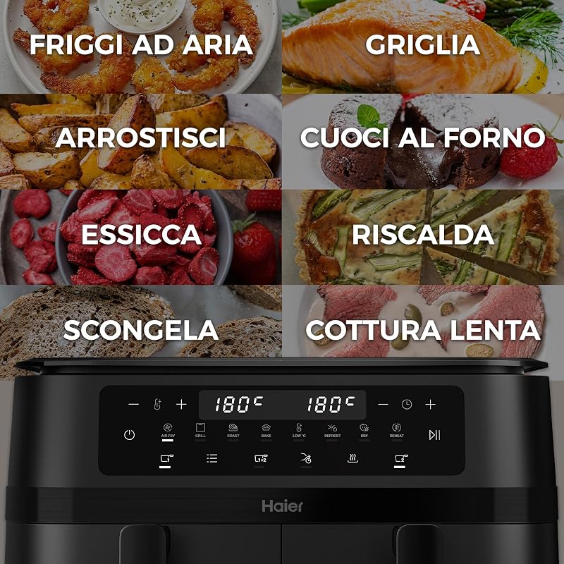 Friggitrice ad Aria Doppio Cassetto | 11L Capacità | 8 Funzioni