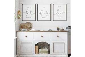 Heiple Set of 3 Framed Farmhouse Bless The Food Before Us Sign Kitchen Wall Decor for Dining Room Decor Wall Art Wood Signs