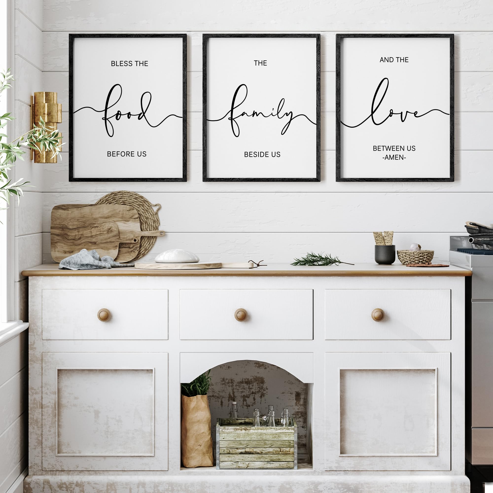 Photo 1 of Heiple Set of 3 Framed Farmhouse Bless The Food Before Us Sign Kitchen Wall Decor for Dining Room Decor Wall Art Wood Signs