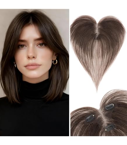 Amazon.com : SLEEKALON Human Hair Topper with Bangs for  display picture 1