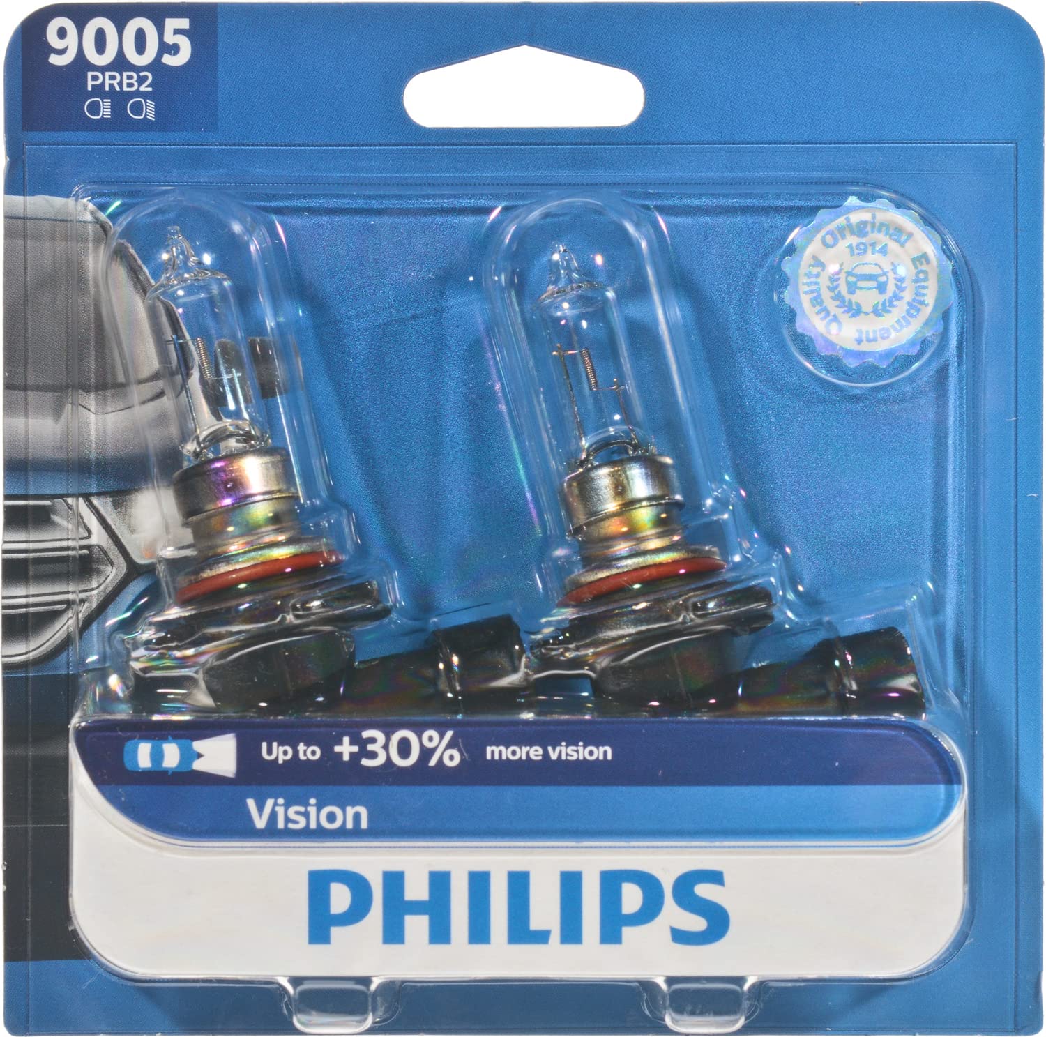 Photo 1 of Philips Automotive Lighting 9005 Vision Upgrade Headlight Bulb with up to 30% More Vision (9005PRB2), 2 Count (Pack of 1)