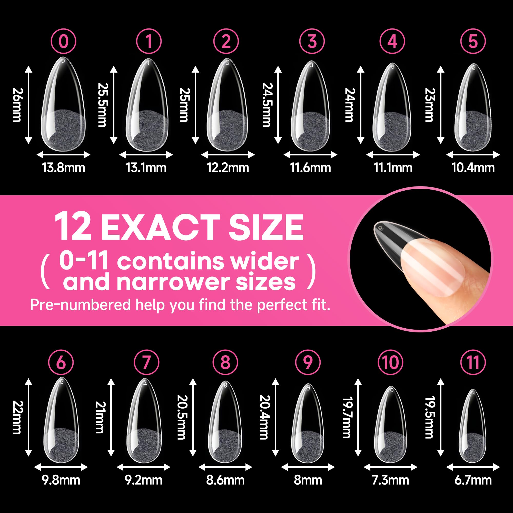 UNA GELLA Almond Fake Nails 216pcs Almond Press on Nails Pre-shape Nails Tips for Full Cover Acrylic French False Nails For Nail Extension, DIY Salon 12 Sizes Gelly Tips - Image 6