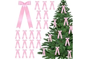FHZYTG 24 Pcs Pink Satin Ribbon Bows, Christmas Tree Bows Wreath Bows Rustic Large Tree Topper Bow for Door Windows Xmas Home Wedding Decorations Indoor Outdoor