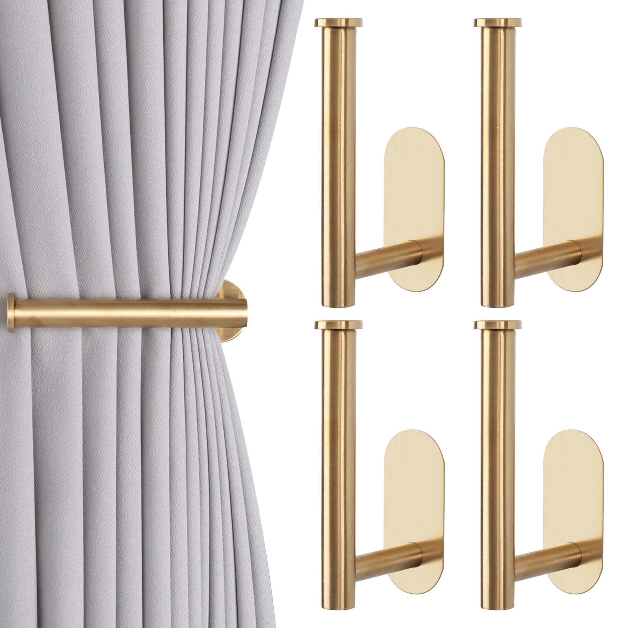 Photo 1 of Groleca Adhesive Curtain Holdbacks - 4 Pack No Drill Tie Backs Hooks for Drapes, Damage-Free Wall Mounted Curtain Holders with Strong Adhesive (4, Gold)