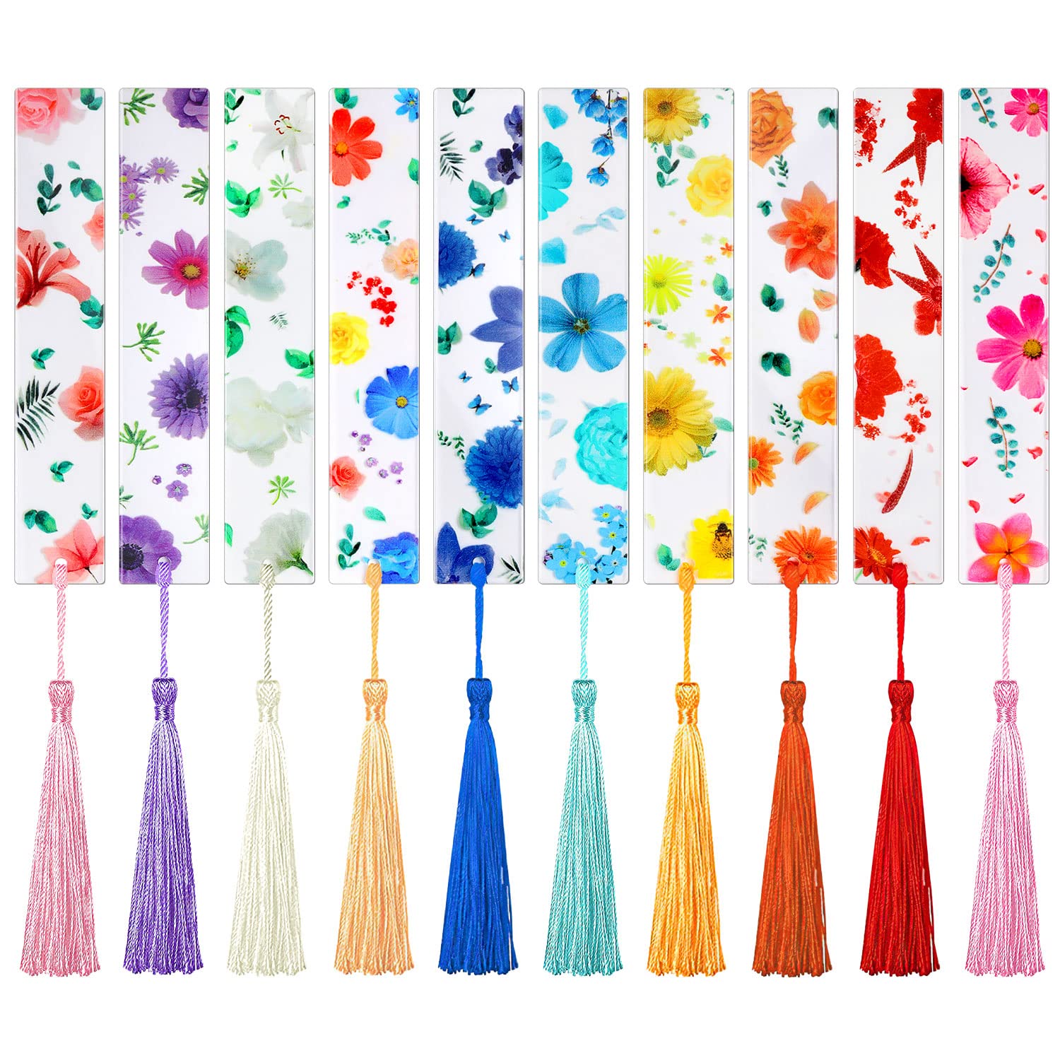 Photo 1 of 10 Pieces Flower Resin Bookmark Transparent Floral Bookmarks for Women Cute Bookmarks Flower Page Marker with Tassels, Gifts for Book Lovers, Women, Kids
