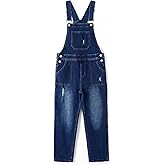 KIDSCOOL SPACE Boys Denim Overalls,Ripped Holes Elastic Band Inside Jeans Workwear