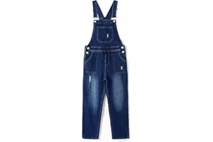 KIDSCOOL SPACE Boys Denim Overalls,Ripped Holes Elastic Band Inside Jeans Workwear
