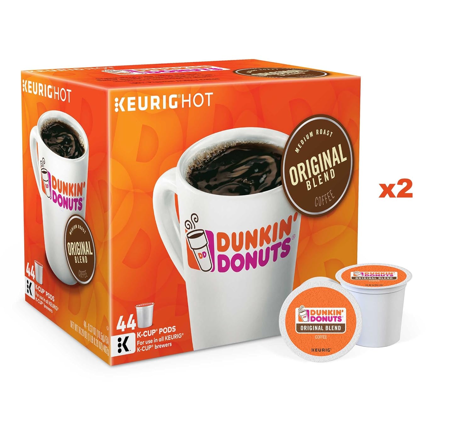 Dunkin Donuts Original Blend K-Cup Pods, 44 Cups (2 Pack)