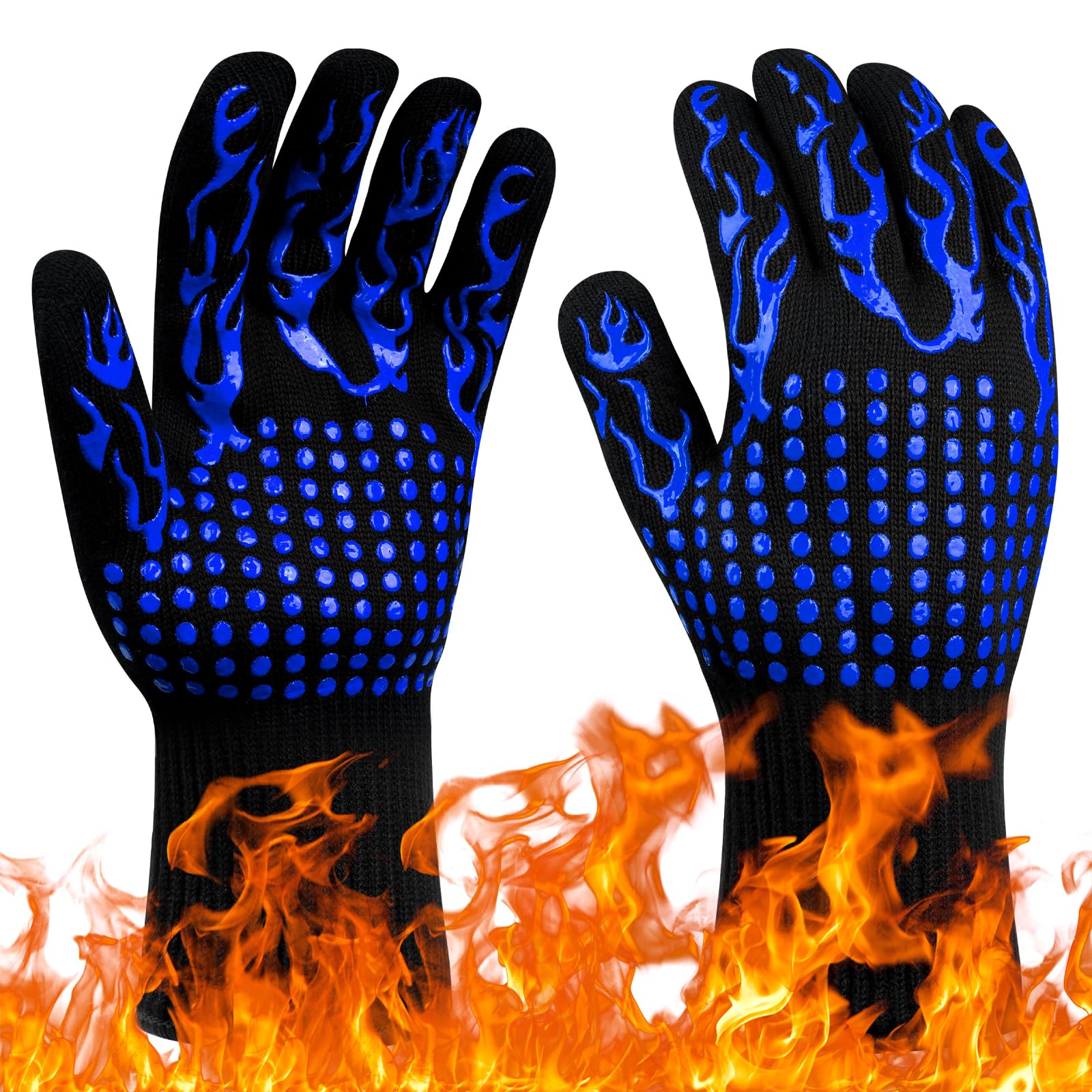 flintronic Grill Gloves Heat Resistant Fire Resistant Oven Gloves Hand Protection Grill Gloves, 1472 Degree F /800 Degree C Heat Resistant Oven Gloves for Grill, Oven, Cooking, Soldering (Blue)