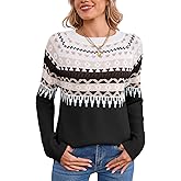 Alsol Lamesa Women's Fair Isle Sweater Casual Crewneck Long Sleeve Heart Sweater Vintage Knit Jumper Tops