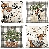 ONFAON Christmas Decorations - Christmas Pillow Covers 18x18 Set of 4, Holiday Christmas Decor Home Sofa Couch Cushion Indoor Decorations