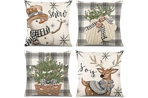 ONFAON Christmas Decorations - Christmas Pillow Covers 18x18 Set of 4, Holiday Christmas Decor Home Sofa Couch Cushion Indoor Decorations