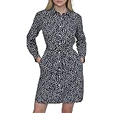 DKNY Womens Long Sleeve Collared Tie Fit & Flare Mini Dress
