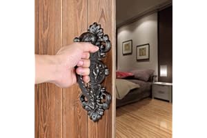 INIRET 2 Packs Heavy Duty 5.46" barn Door Handles,Dark Brown Cast Iron Carved SRustic Vintage Gate Fence Outdoor Garage Closet Drawer Cabinet Handles