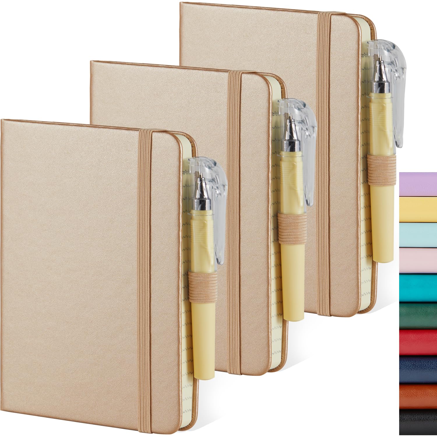 Photo 1 of NIRMIRO 3 Pack Small Notebook 3.7" x 5.7" with Pen, Mini Pocket Size Journal Notepad 100GSM Thick Paper No Bleed, 408 Pages, Note Pad Note Book for Work, Champagne Gold